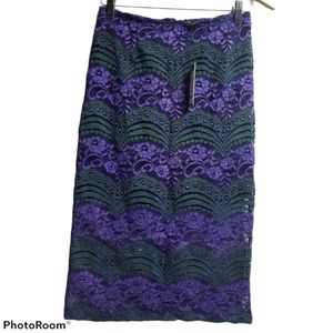 Romeo+Juliet Royal/Green Scallop Lace Skirt M